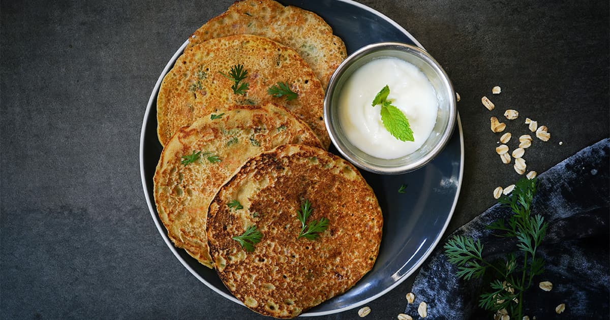 Savory Oats Semolina pancakes or Dosa / Healthy breakfast concep